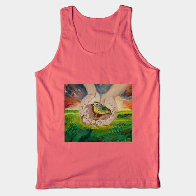 A Fragile Bird Held By Large Unseen Hands Tank Top by Hannah Quintero Art 